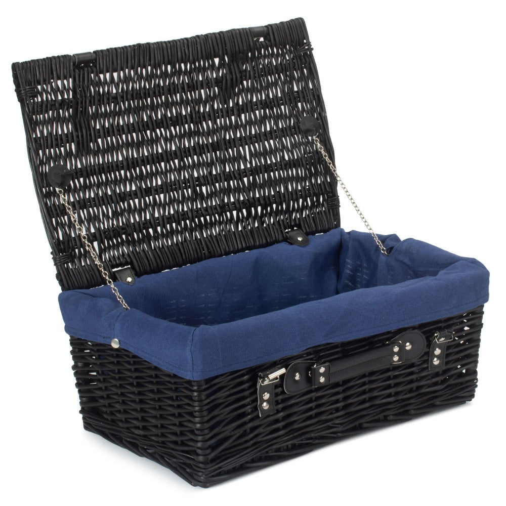 Red Hamper 46cm Empty Black Willow Picnic Basket With Cotton Lining