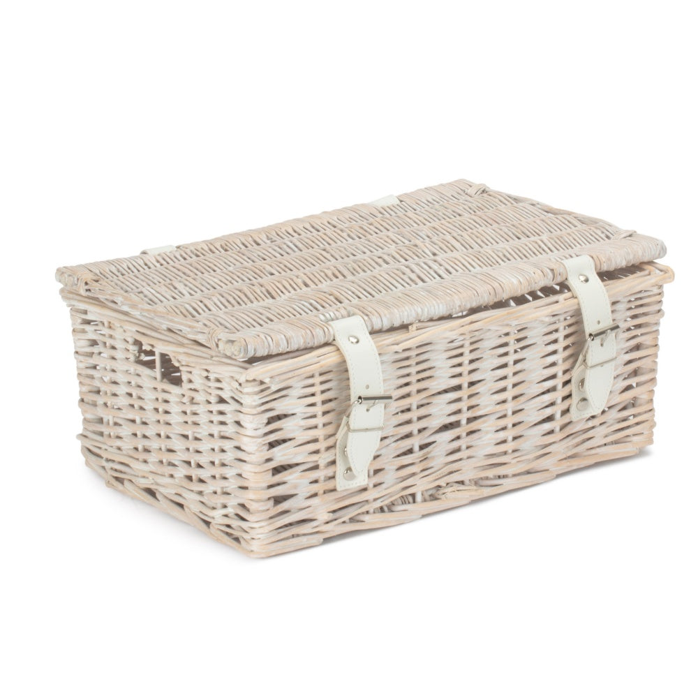 35cm Empty Wicker Whitewash Picnic Basket