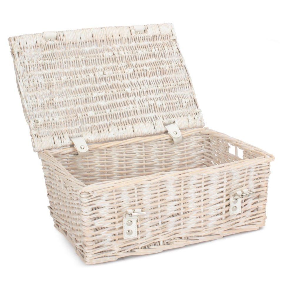 35cm Empty Wicker Whitewash Picnic Basket