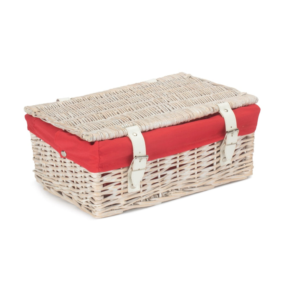 Red Hamper 35cm Empty Wicker Whitewash Picnic Basket