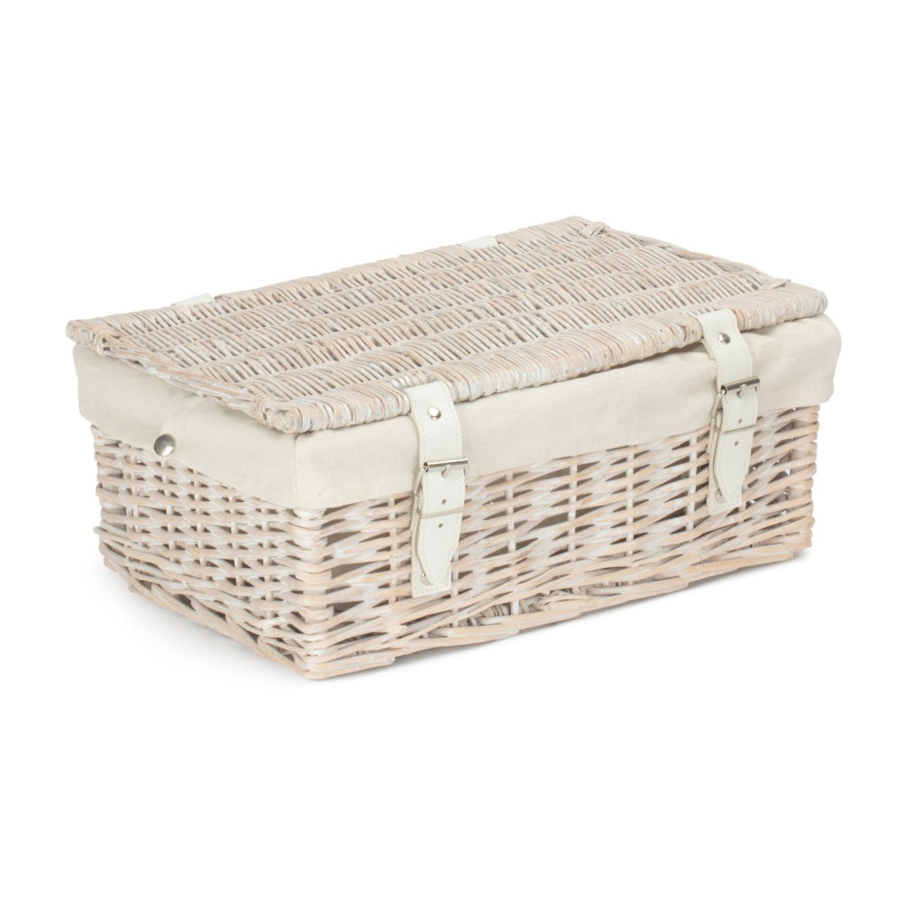 35cm Empty Wicker Whitewash Picnic Basket