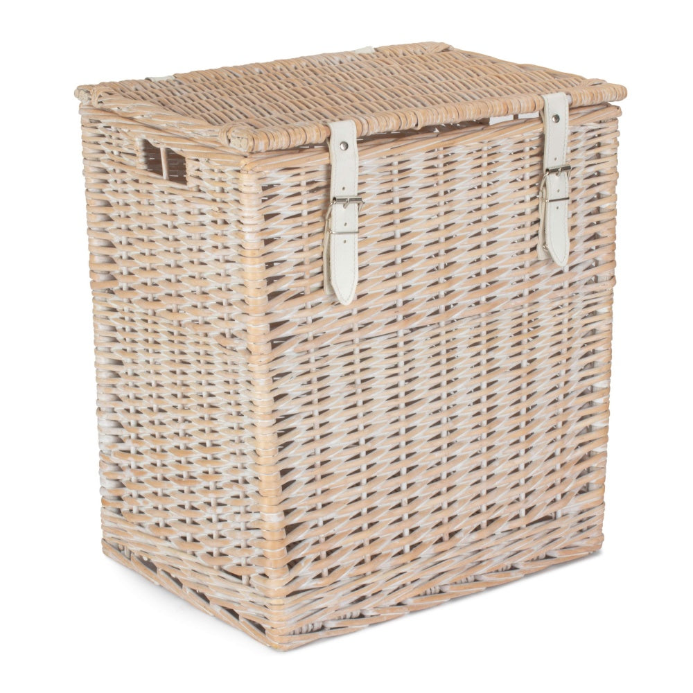 White Wash Vintner Storage Wicker Picnic Basket