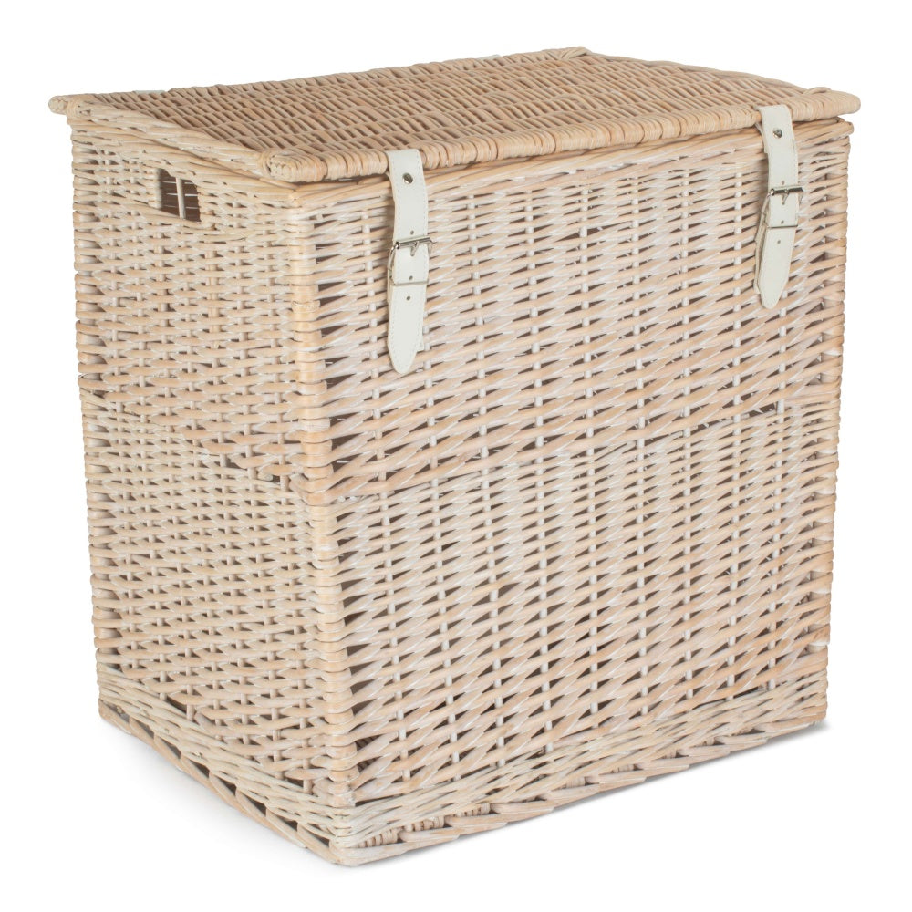 Panier de pique-nique en osier de rangement Vintner White Wash