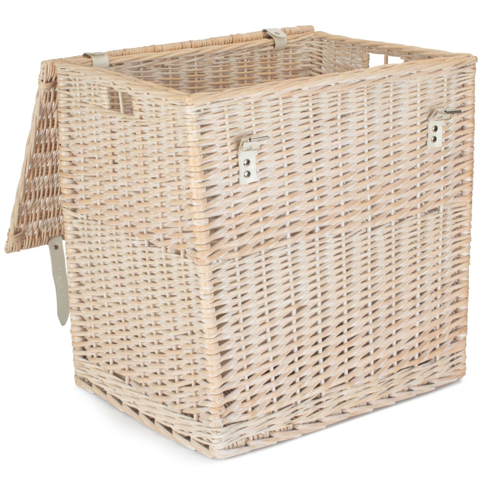 Panier de pique-nique en osier de rangement Vintner White Wash