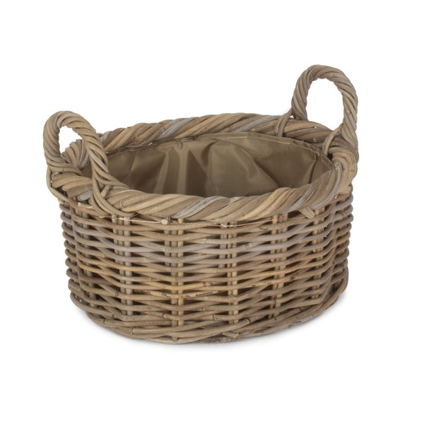 Red Hamper Oval Rattan Storage Log Basket With Cordura Lining
