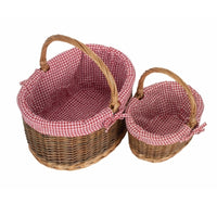 Red Checked Lined Country Oval Wicker Shopping Basket