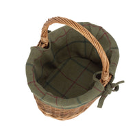 Green Tweed Lined Country Oval Wicker Shopping Basket