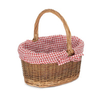 Red Checked Lined Country Oval Wicker Shopping Basket