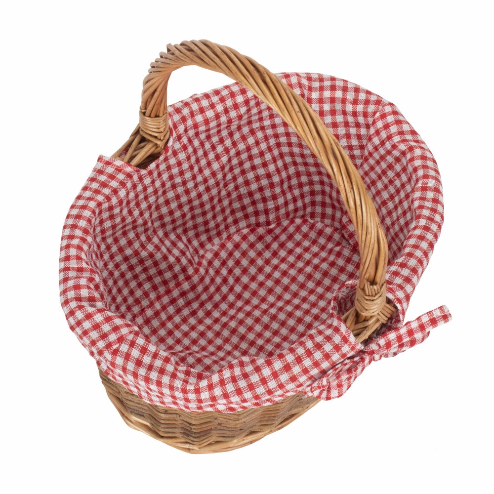 Red Hamper Red Checked Lined Country Oval Wicker Shopping Basket