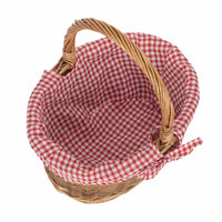 Red Checked Lined Country Oval Wicker Shopping Basket