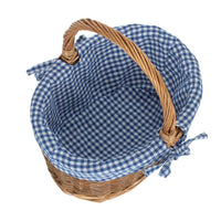 Blue Checked Lined Country Oval Wicker Shopping Basket