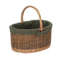 Green Tweed Lined Country Oval Wicker Shopping Basket