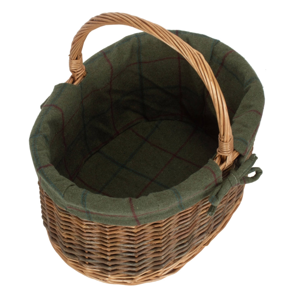 Green Tweed Lined Country Oval Wicker Shopping Basket