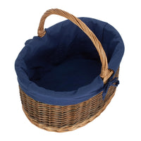 Blue Lined Country Oval Wicker Shopping Basket