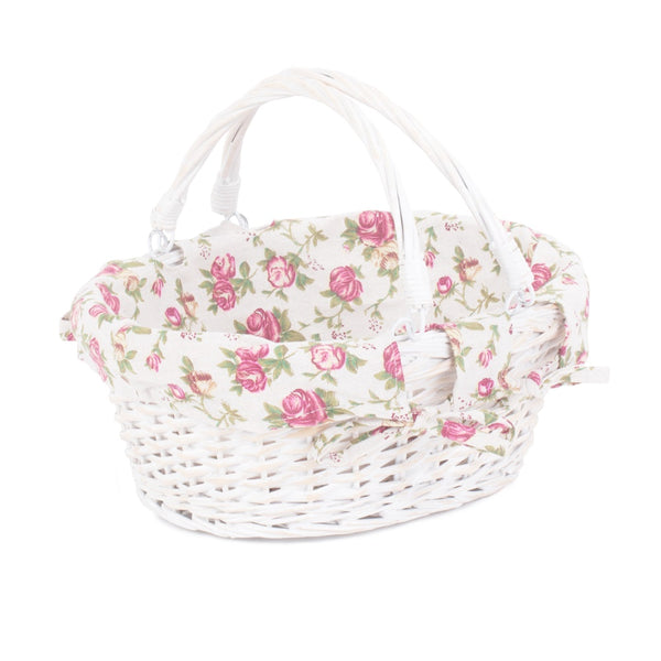 Red Hamper White Swing Handle Wicker Shopper with Garden Rose Lining