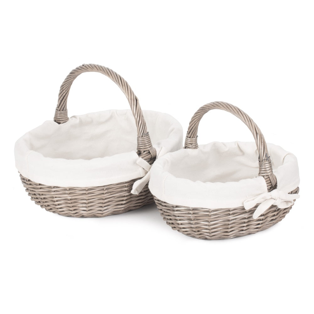 Lined Antique Wash Wicker Bathroom Shopping Basket