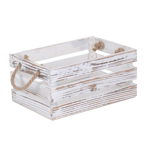 Red Hamper Distressed White Rope Handled Wooden Crates