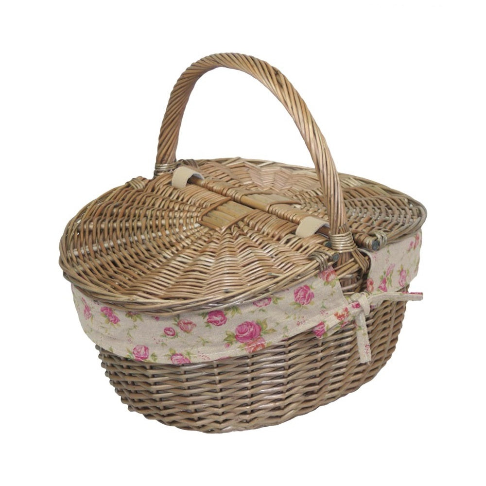 Antique Grey Oval Picnic Basket