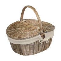 Antique Grey Oval Picnic Basket