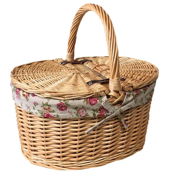 Red Hamper Buff Oval Butterfly Lidded Picnic Basket