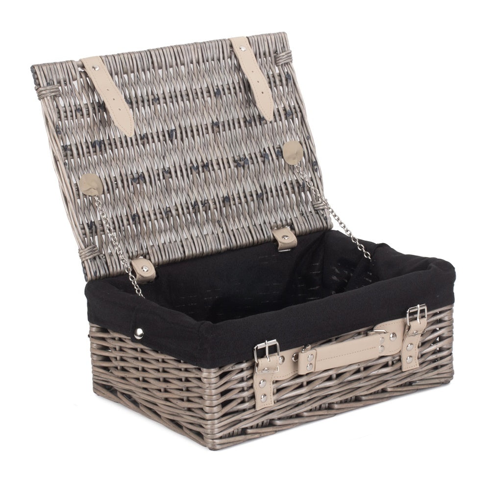 36cm Antique Wash Wicker Picnic Basket with Cotton Lining