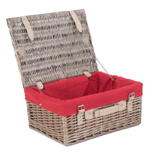 Red Hamper 41cm Antique Wash Wicker Picnic Basket with Cotton Lining
