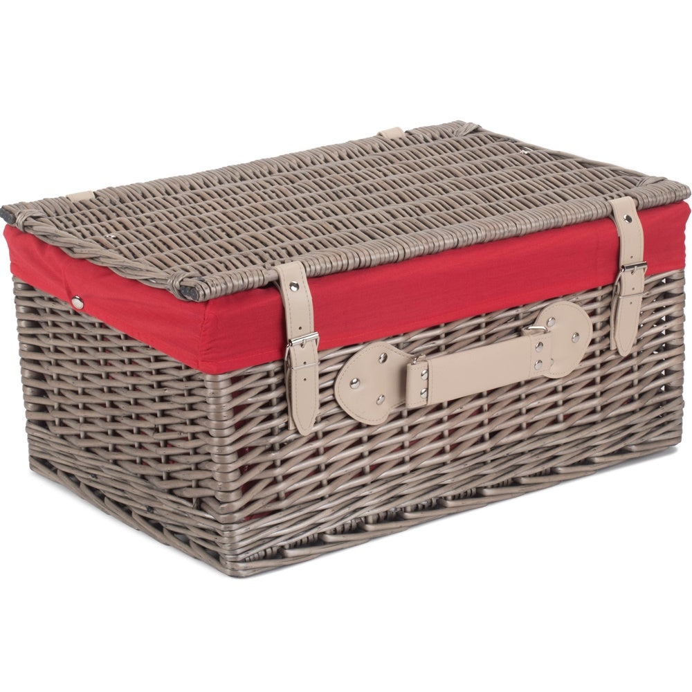 51cm Antique Wash Wicker Picnic Basket with Cotton Lining