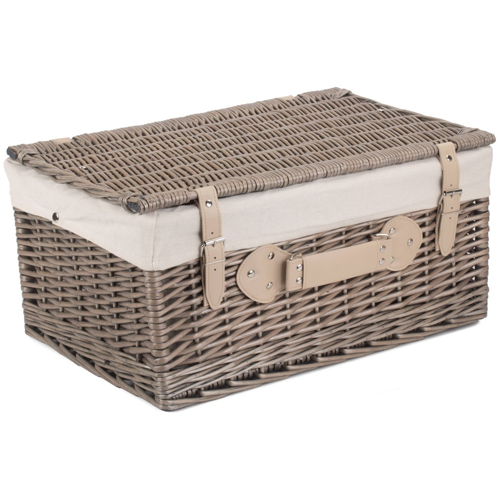 51cm Antique Wash Wicker Picnic Basket with Cotton Lining