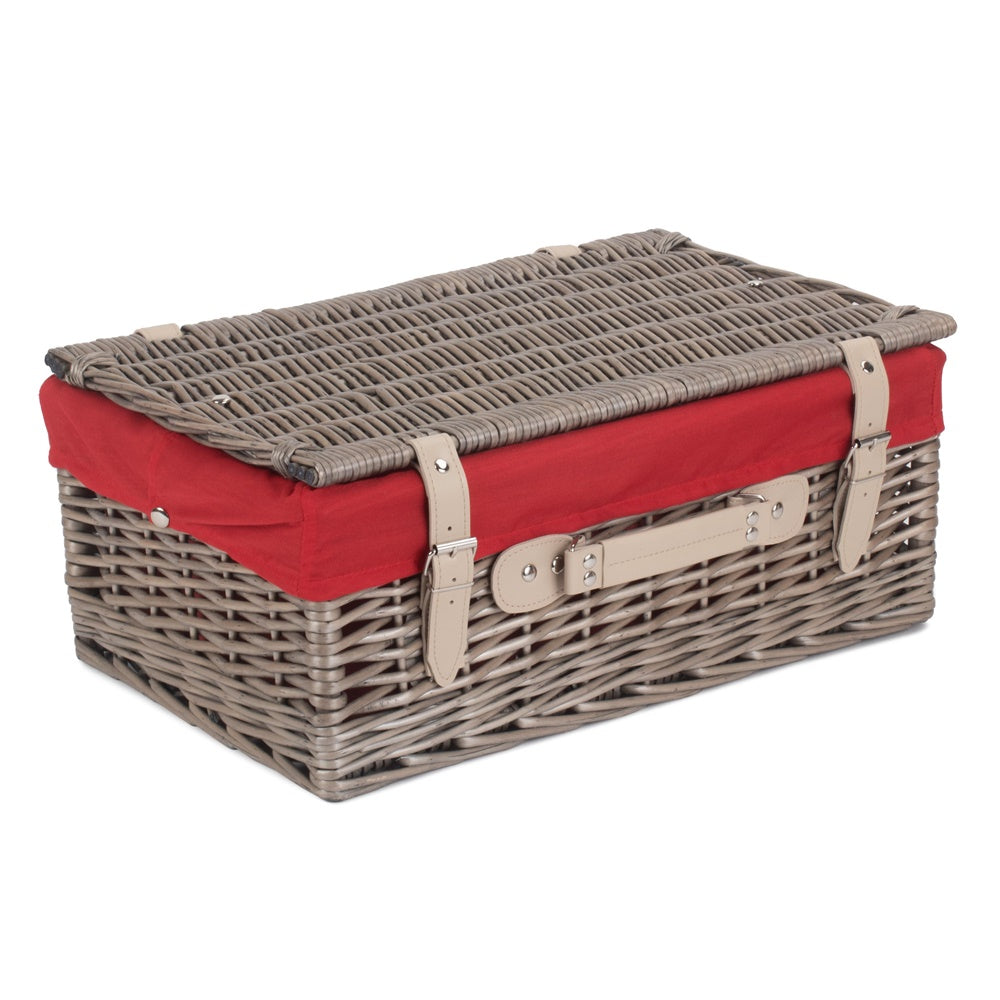 46cm Antique Wash Wicker Picnic Basket with Cotton Lining