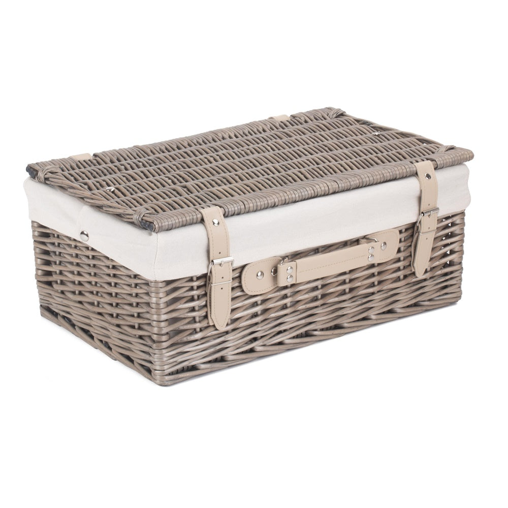 46cm Antique Wash Wicker Picnic Basket with Cotton Lining