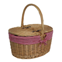 Red Hamper Gingham Lining Oval Butterfly Lidded Picnic Basket