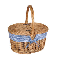 Red Hamper Gingham Lining Oval Butterfly Lidded Picnic Basket