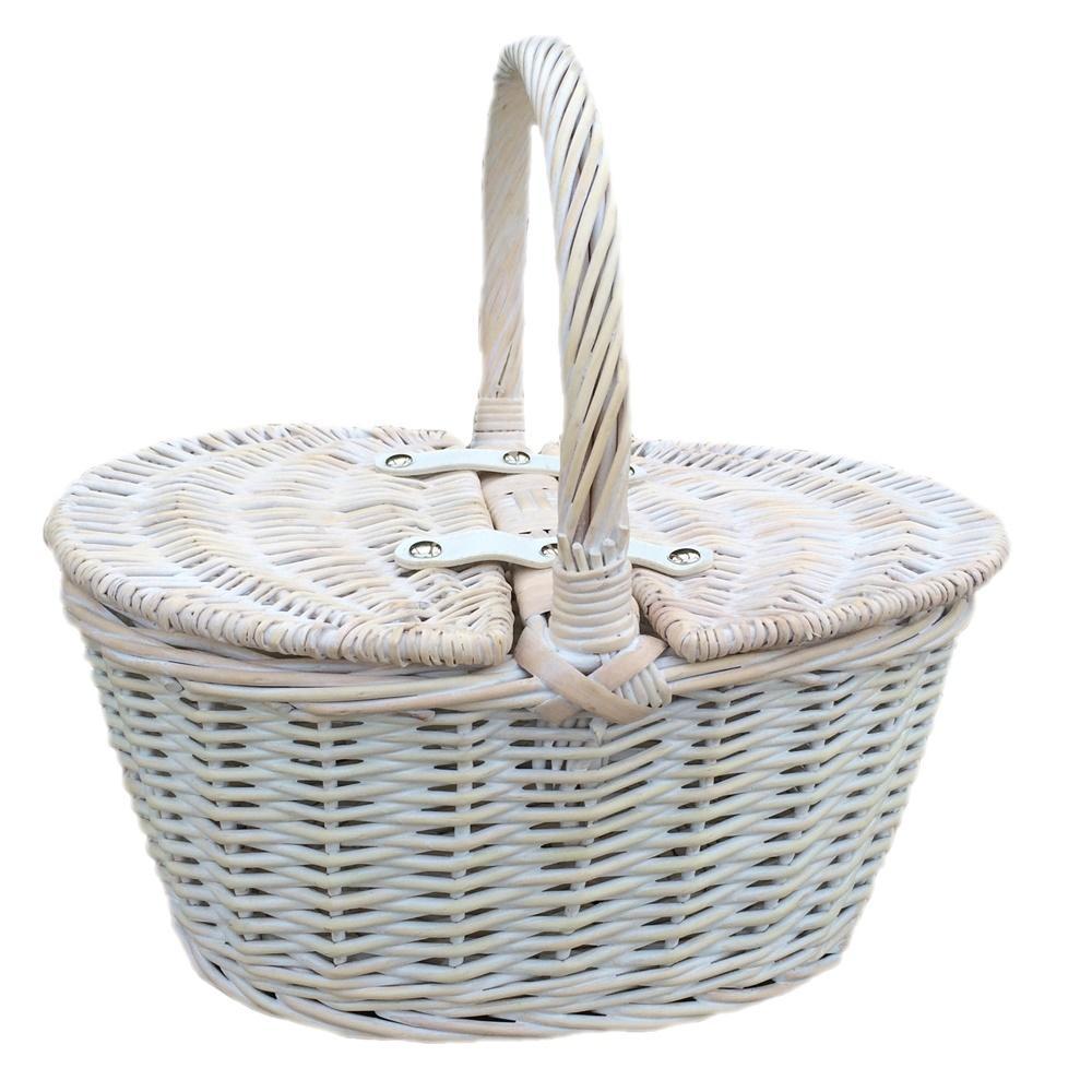 Childs White Wash Butterfly Lidded Wicker Basket