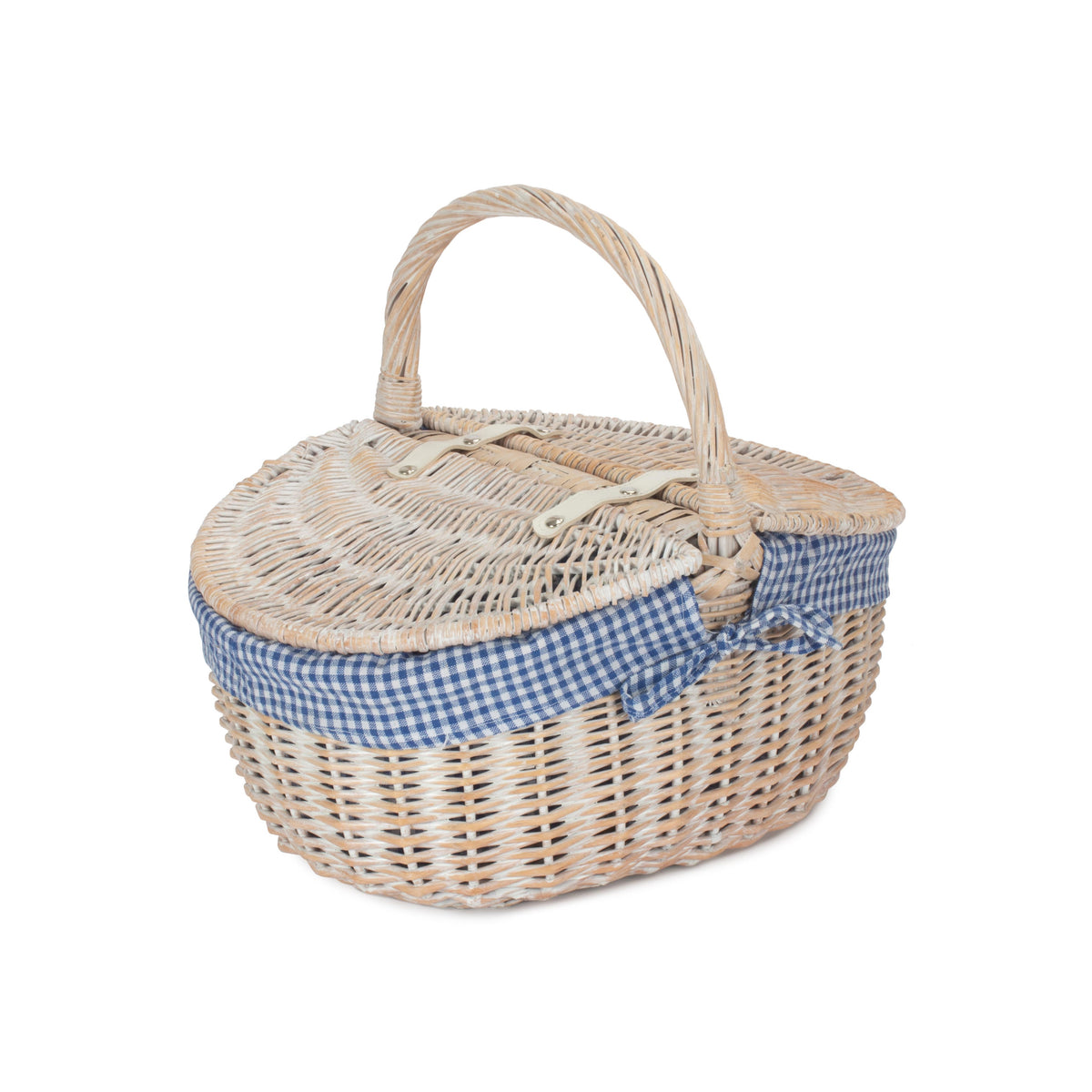 White Wash Finish Oval Wicker Picnic Basket