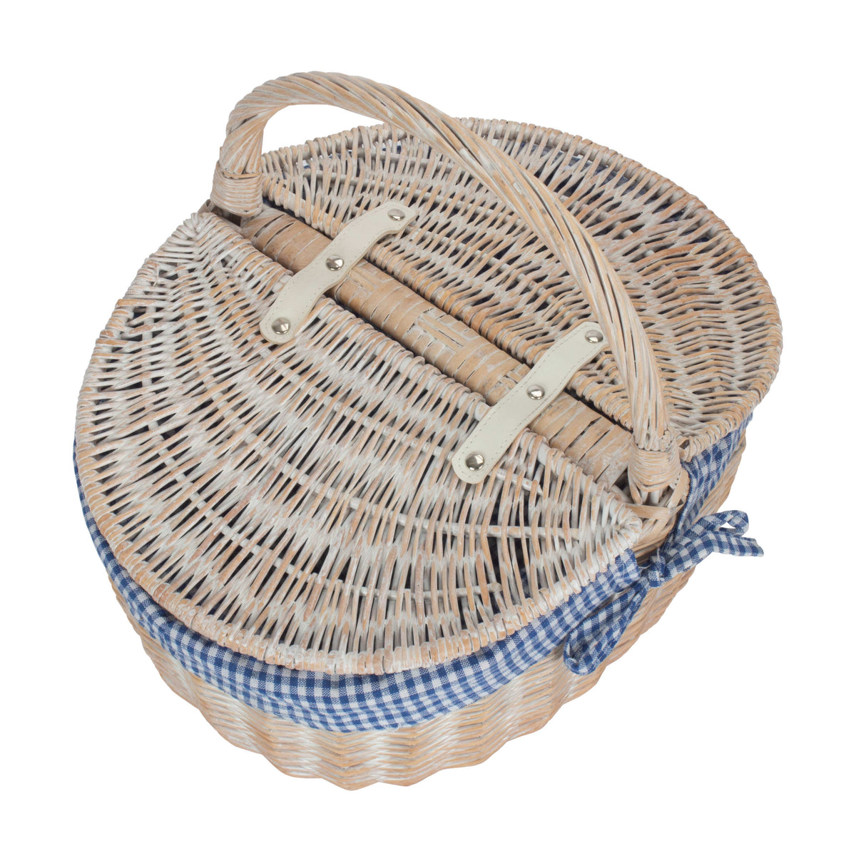 Red Hamper White Wash Finish Oval Wicker Picnic Basket
