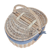 White Wash Finish Oval Wicker Picnic Basket