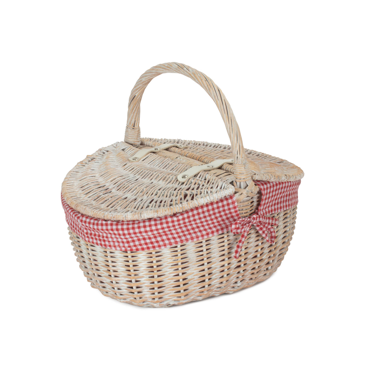Red Hamper White Wash Finish Oval Wicker Picnic Basket