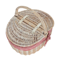 Red Hamper White Wash Finish Oval Wicker Picnic Basket