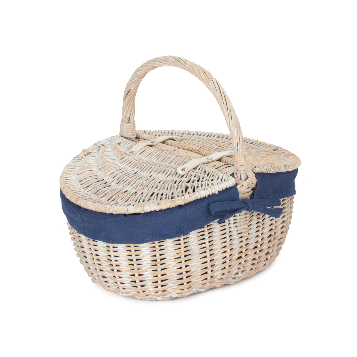 White Wash Finish Oval Wicker Picnic Basket