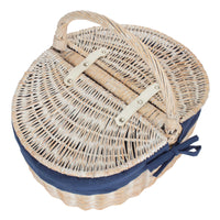 White Wash Finish Oval Wicker Picnic Basket