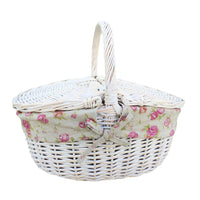 White Wash Finish Oval Wicker Picnic Basket