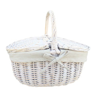 Red Hamper White Wash Finish Oval Wicker Picnic Basket