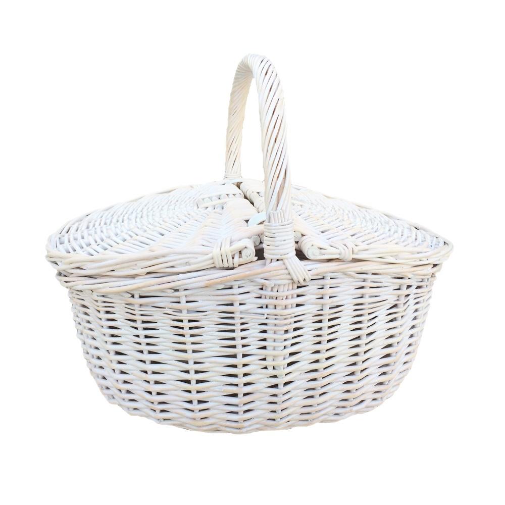 Ovaler Picknickkorb aus Weidengeflecht mit weißer Waschung