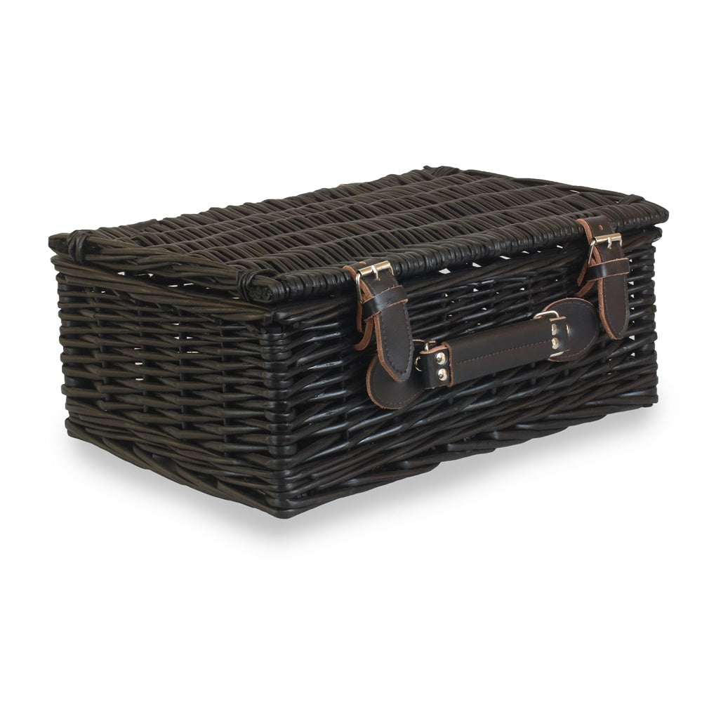 Red Hamper 36cm Empty Black Willow Picnic Basket With Cotton Lining