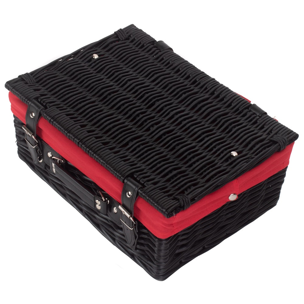 Red Hamper 36cm Empty Black Willow Picnic Basket With Cotton Lining