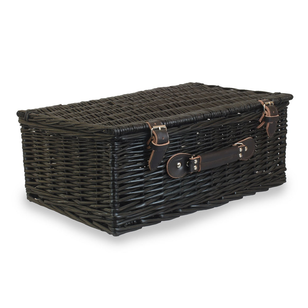 46cm Empty Black Willow Picnic Basket With Cotton Lining