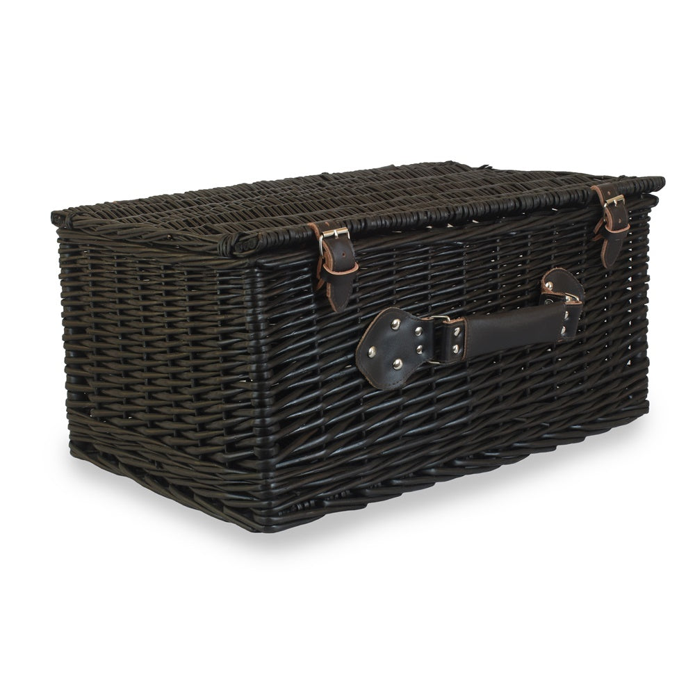 Red Hamper 51cm Empty Black Willow Picnic Basket With Cotton Lining