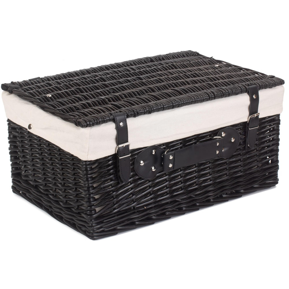 Red Hamper 51cm Empty Black Willow Picnic Basket With Cotton Lining