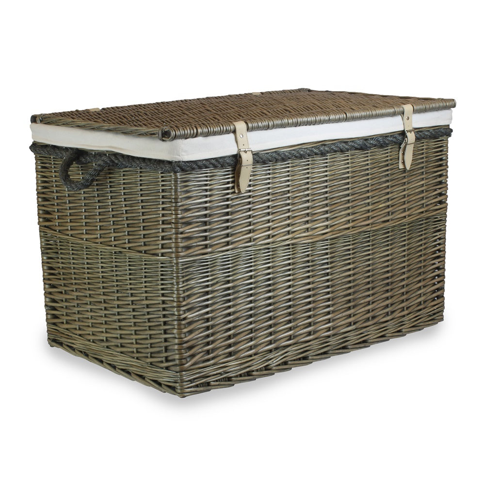 Grand panier en osier de rangement de lavage antique