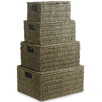 Red Hamper Lidded Seagrass Storage Baskets